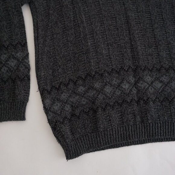 Vintage '90S Retreat Gray V-Neck Eclectic Grandpa Knit Sweater Medium - Picture 6 of 10
